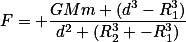 F= \frac{GMm (d^3-R_1^3)}{d^2 (R_2^3 -R_1^3)}