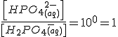 \frac{\left[HPO_4_{(aq)}^{2-} \right]}{\left[H_2PO_4_{(aq)}^-\right]}=10^0=1