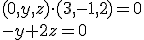 (0,y,z)\cdot(3,-1,2)=0 \\ -y+2z=0