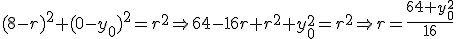 (8-r)^2+(0-y_0)^2=r^2 \Rightarrow 64-16r+r^2+y_0^2=r^2 \Rightarrow r= \frac{64+y_0^2}{16}