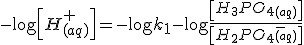 -\log \left[H_{(aq)}^+\right]=-\log k_1- \log \frac{\left[H_3PO_4_{(aq)}\right]}{\left[H_2PO_4_{(aq)}^- \right]}