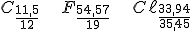 C_{\frac{11,5}{12}}\,\,\,\,\,\,\,\,\,\, F_{\frac{54,57}{19}}\,\,\,\,\,\,\,\,\,\, C\ell_{\frac{33,94}{35,45}}