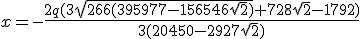 x = -\frac{2q(3\sqrt{266(395977-156546\sqrt{2})}+728\sqrt{2}-1792)}{3(20450-2927\sqrt{2})}